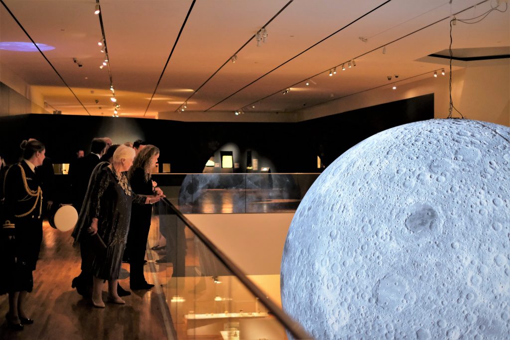 Her Honour and the Governor General look at an exhibition on the moon at the Aga Khan Museum 