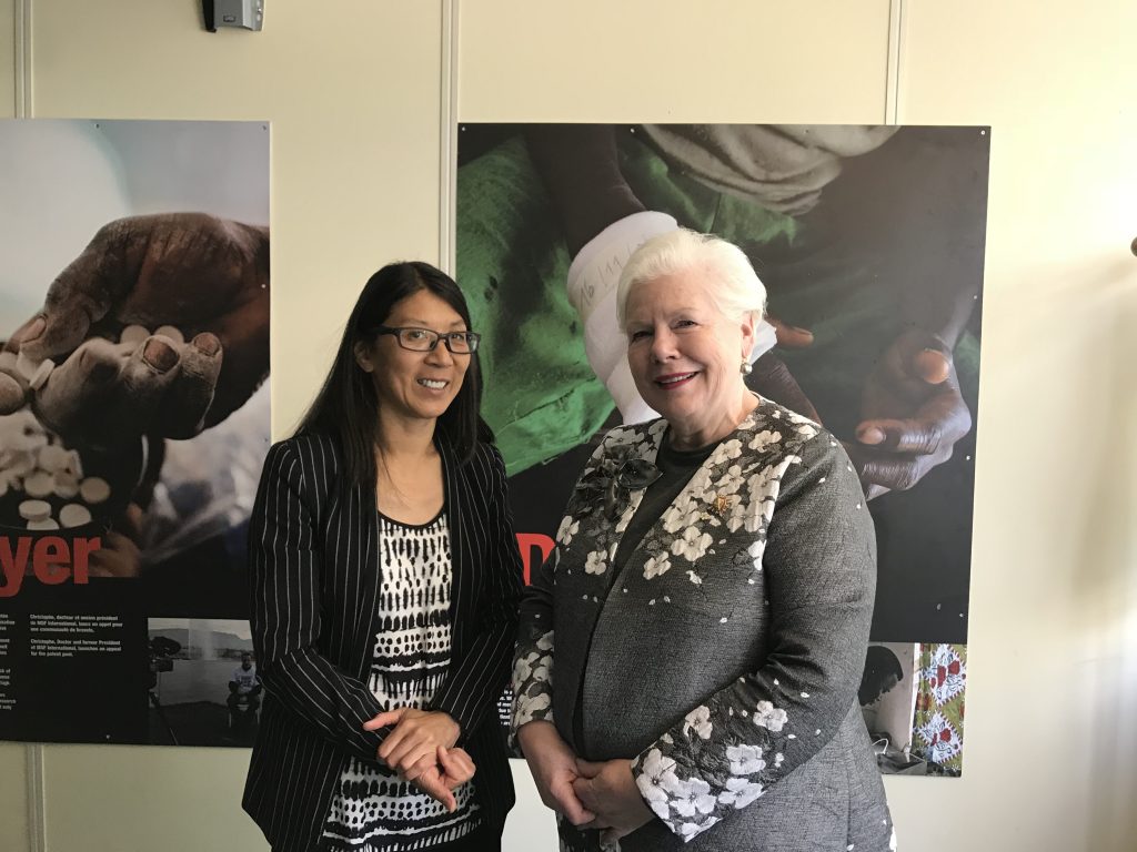 The Lieutenant Governor stands with former head of the Medecin Sans Frontier Joanne Liu