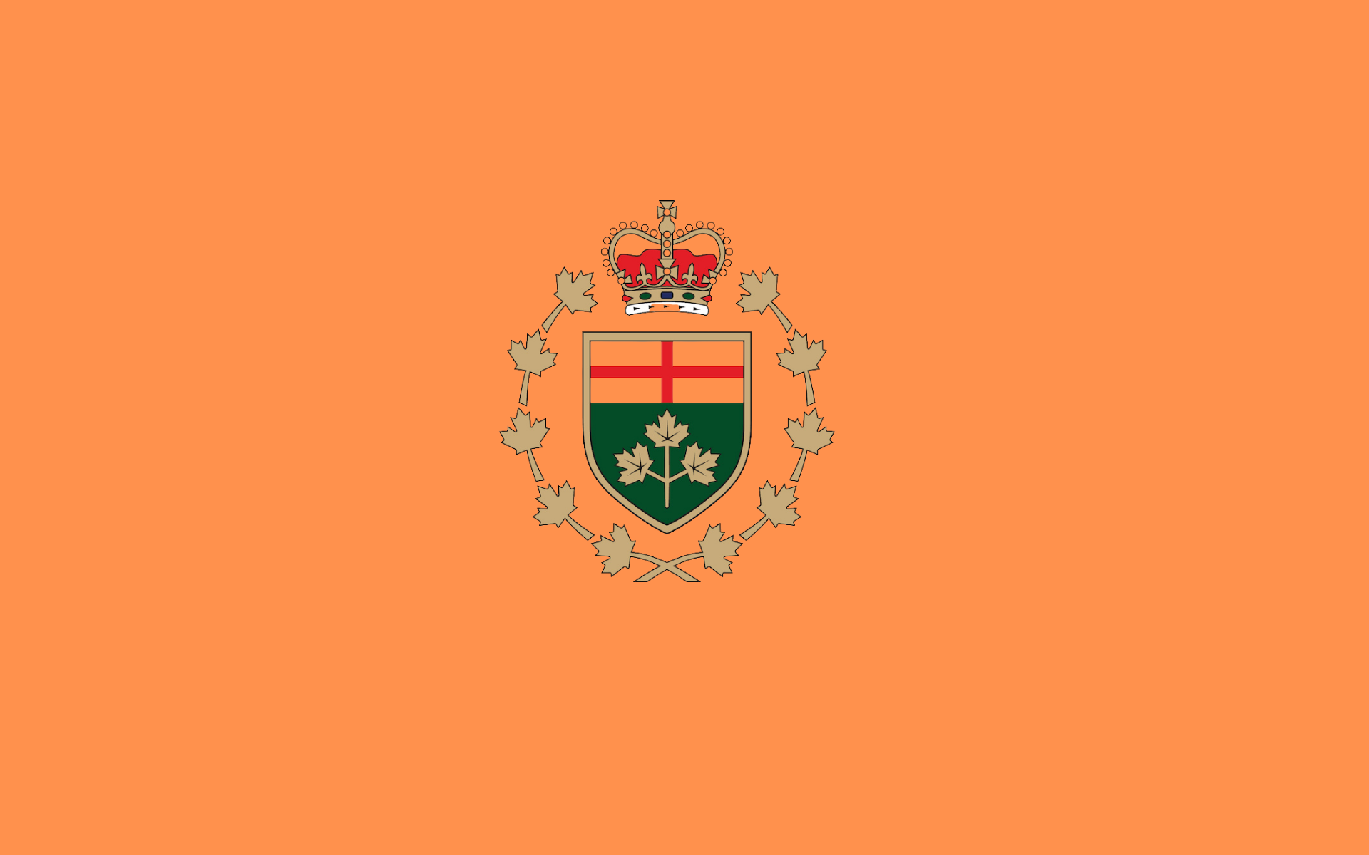An orange square with the Crest of the Lieutenant Governor of Ontario in the centre